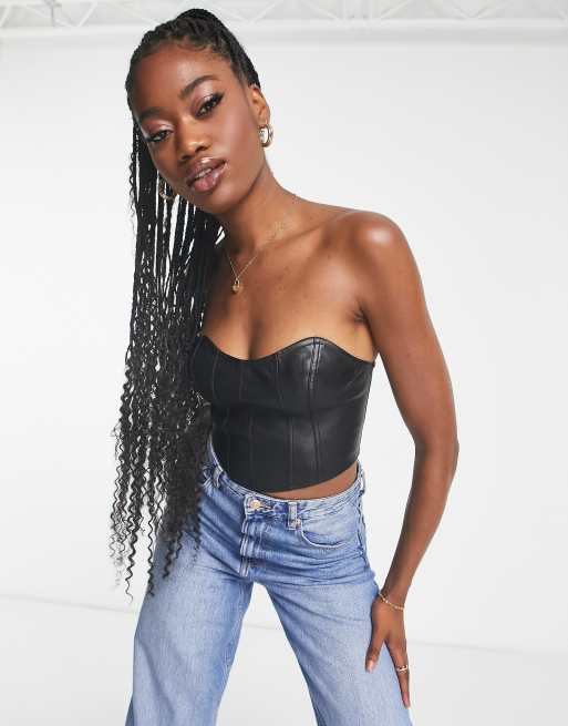 ASOS DESIGN bandage corset top with hook and eye fastening in black