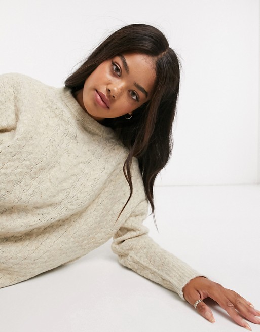 Urban Bliss crew neck cable knit jumper in light grey