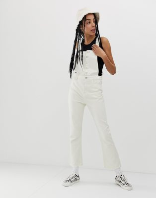 Urban Bliss cropped kick flare overalls-Cream