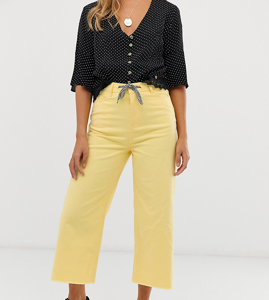 Urban Bliss cropped wide leg jean with rope belt detail and raw hem-Yellow