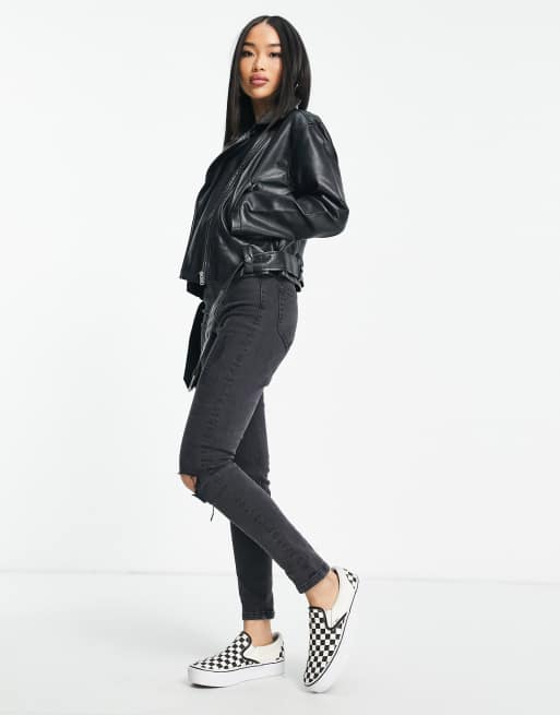 Urban Bliss – Czarna kurtka typu biker z imitacji skóry, 2 z 4