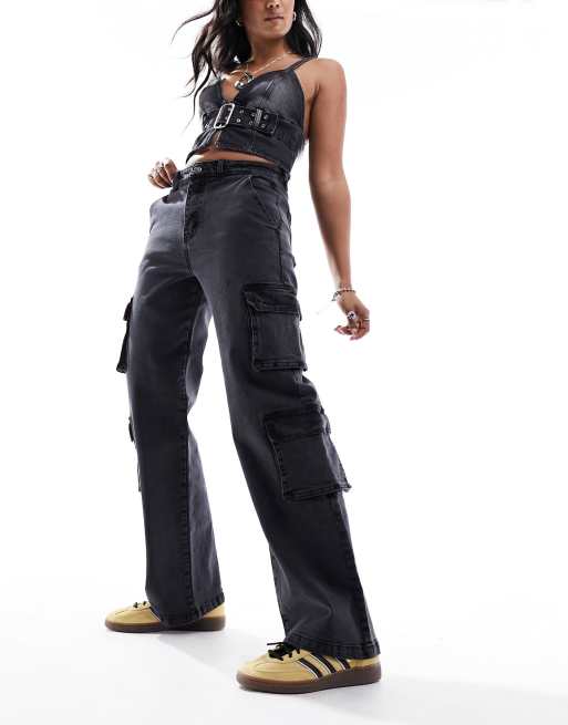 Urban Bliss - Denim cargojeans in zwart met wassing