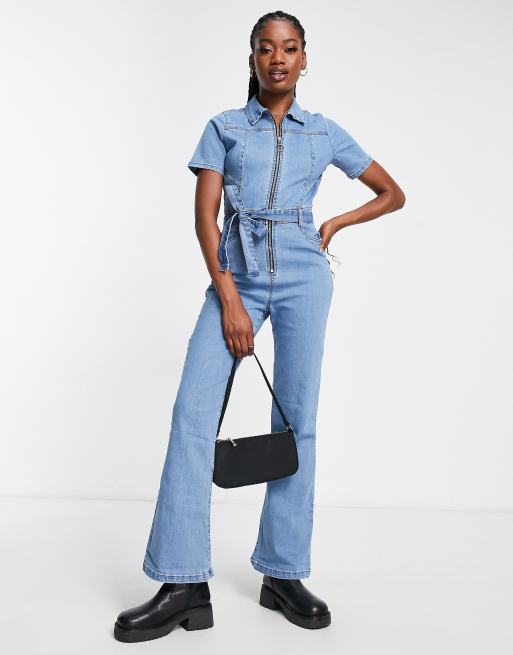 Urban Bliss denim flared jumpsuit in light wash | ASOS