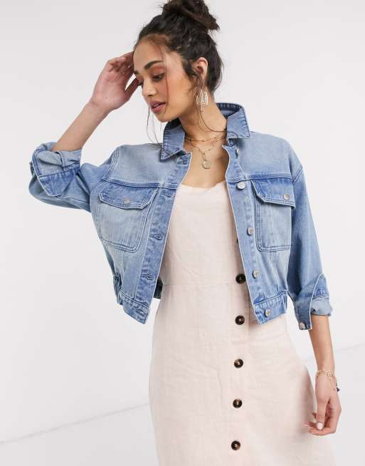 Urban Bliss denim jacket with elastic waist in light blue | ASOS