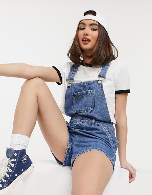 Urban Bliss dungaree short in mid wash