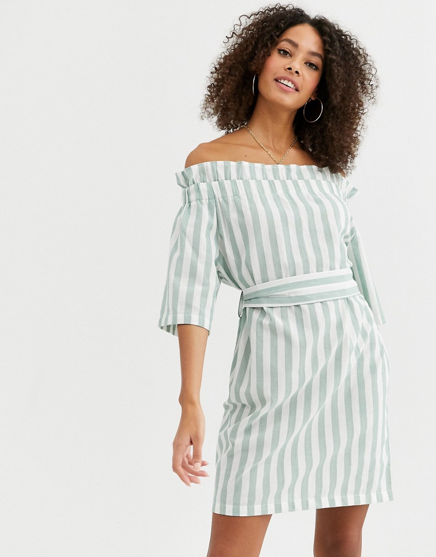 Urban Bliss eleanor off shoulder dress in pastel stripe-Green