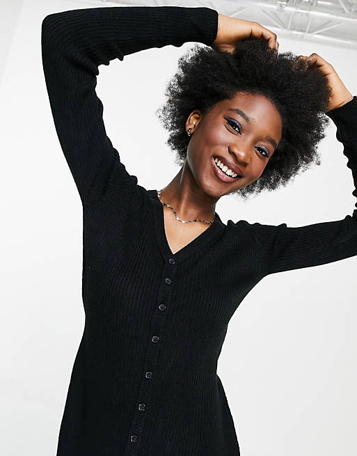 Women Urban Bliss exclusive knitted rib midi cardigan co ord in black 