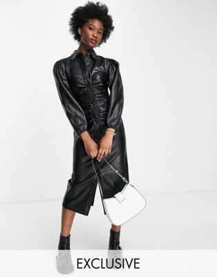 Urban Bliss Exclusive ruched front faux leather dress in black - ASOS Price Checker
