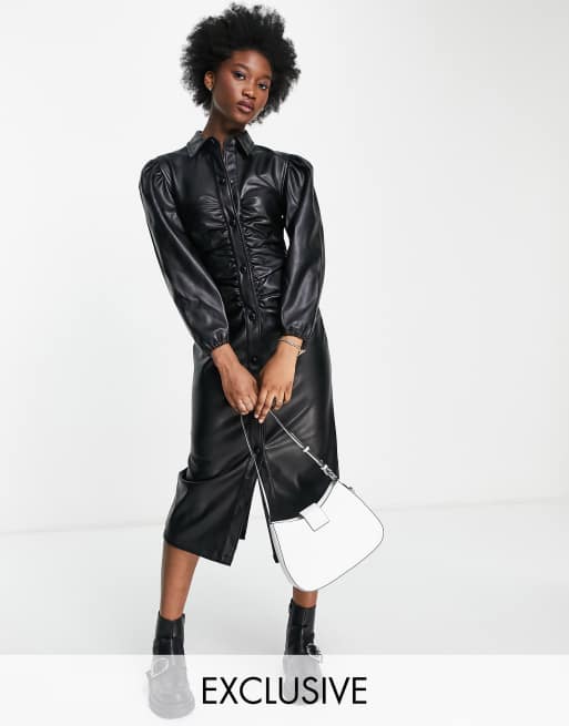 Urban Bliss - Exclusivité - Robe froncée devant en similicuir - Noir