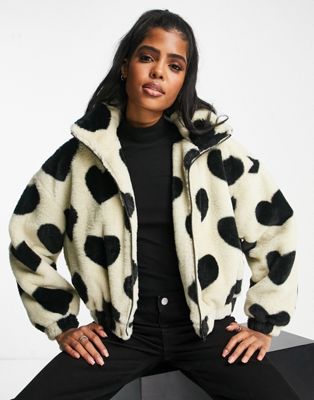 Urban Bliss faux fur bomber jacket in black heart - ASOS Price Checker