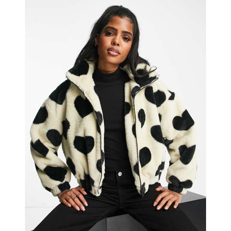 Urban Bliss faux fur bomber jacket in black heart