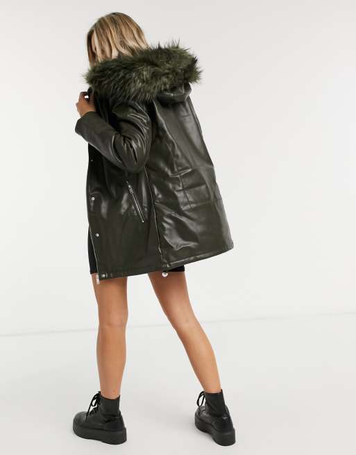 Faux on sale leather parka