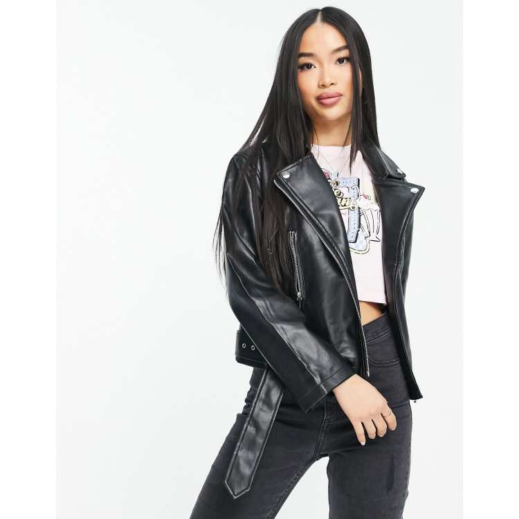 Urban Bliss Black Leather-Look Biker Jacket