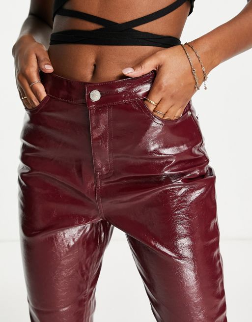 Urban Bliss faux leather straight leg pants in burgundy