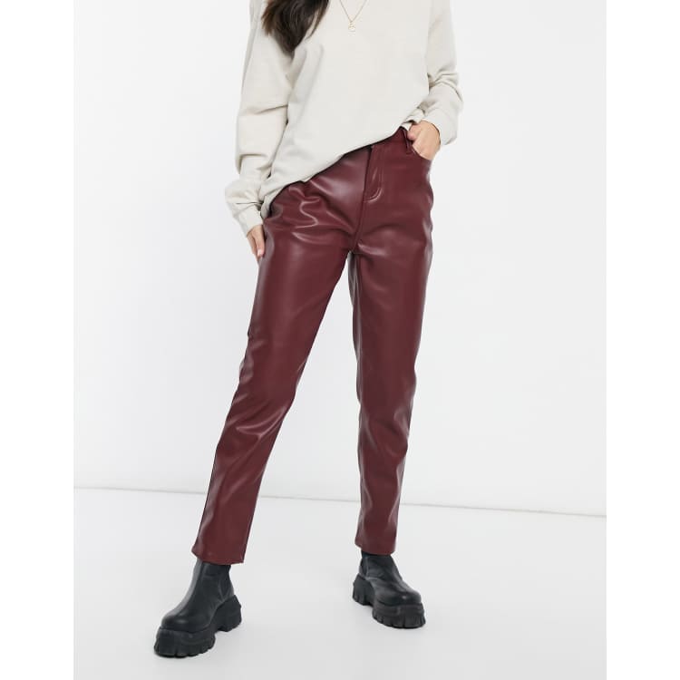 Brooke Faux Leather Low Rise Pant Burgundy