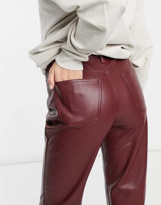 ASOS DESIGN tapered leather look cargo trousers in burgundy - BURGUNDY