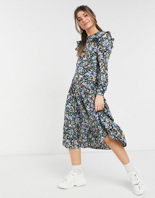 Urban Bliss fitted ruffle midi dress in ditsy floral