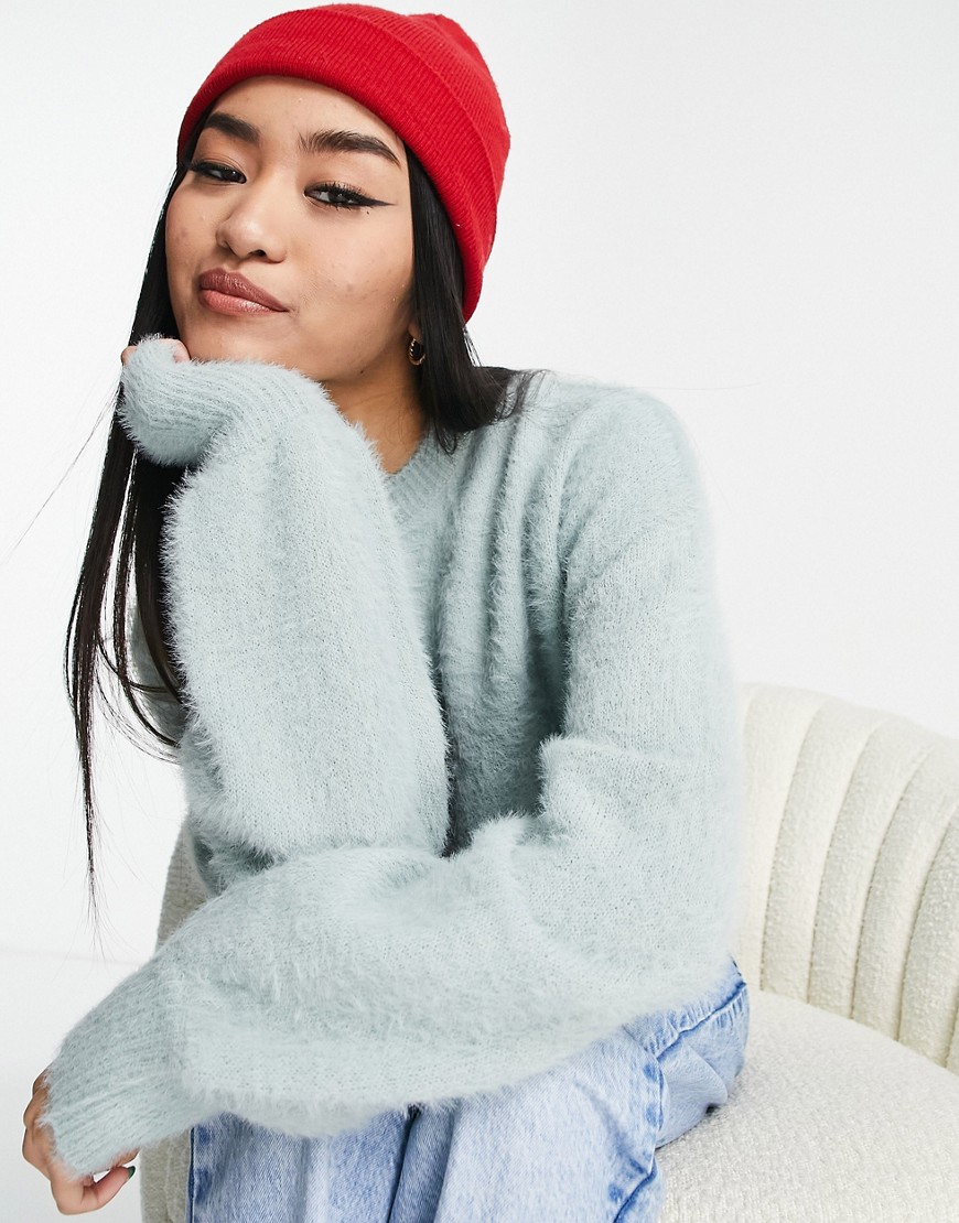 Urban Bliss fluffy knit sweater in sage green