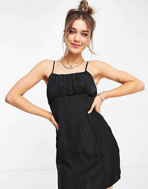 Urban Bliss gathered front mini cami dress in black