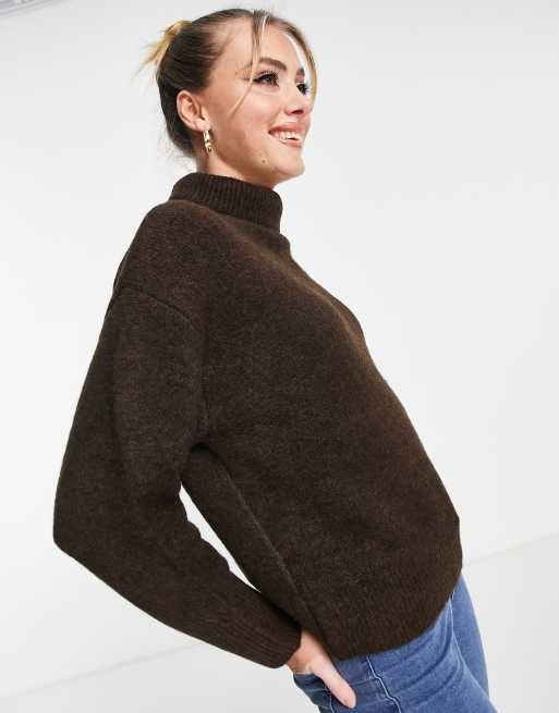 Urban Bliss - Gebreide coltrui in chocoladebruin