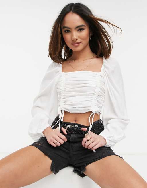 Urban Bliss - Gerimpelde crop top in crème, 3 van 4