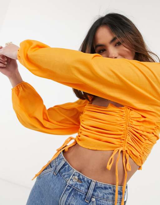 asos.com | Gerimpelde crop top in oranje