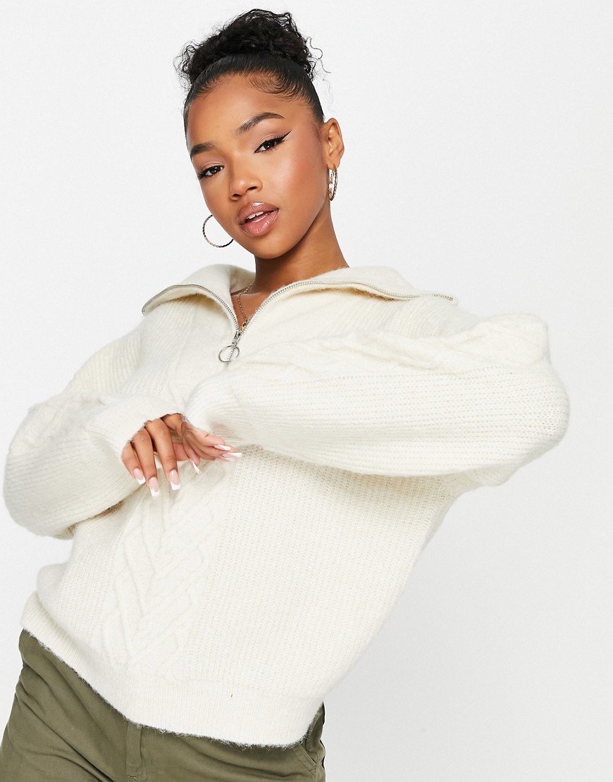 Urban Bliss half zip knit sweater in cream-Neutral
