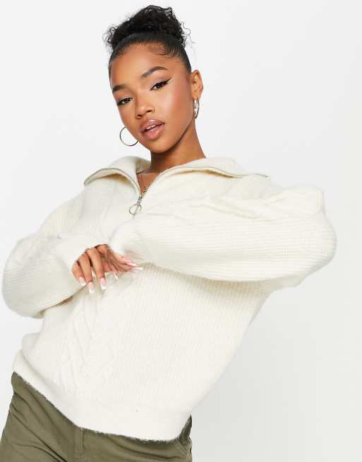 Urban Bliss half zip knit sweater in cream ASOS