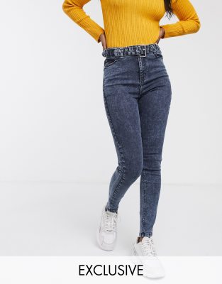 Urban Bliss high waist skinny jeans with belt-Blue