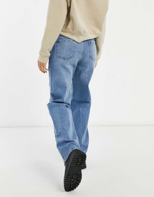 Urban Bliss - Højtaljede jeans med vidde i benene i lys vask med flænser, 2 af 4