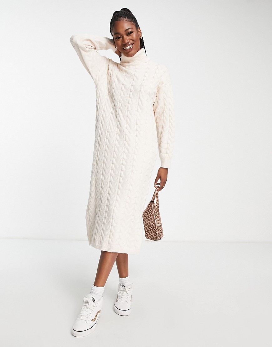 Urban Bliss knit midi dress with turtle neck in cream-White
