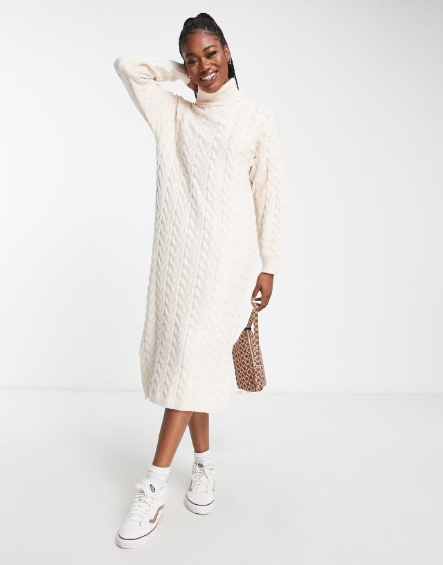 Urban Bliss knit midi dress with turtle neck in cream