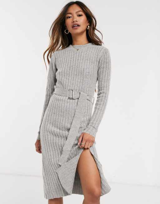 Urban Bliss knitted dress with belt in grey | ASOS