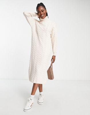 Urban Bliss knitted midi dress with roll neck in cream