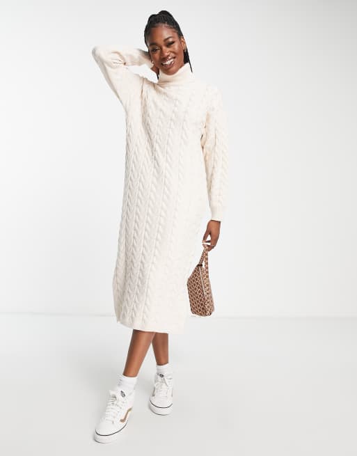 Urban Bliss Cream Knit Collared Midi Dress