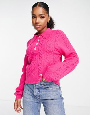 Urban Bliss knitted polo jumper in pink