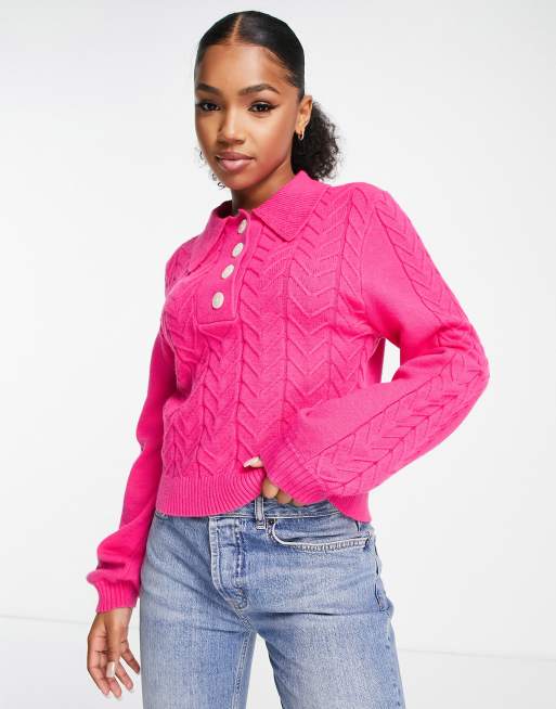 Urban Bliss knitted polo jumper in pink