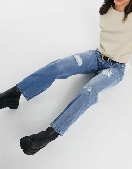 Urban Bliss – Ljustvättade slitna jeans med hög midja, 3 av 4