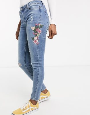 embroidered denim jeans