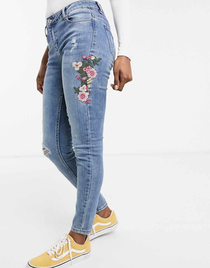 Urban Bliss lolly embroidered skinny jeans-Blue