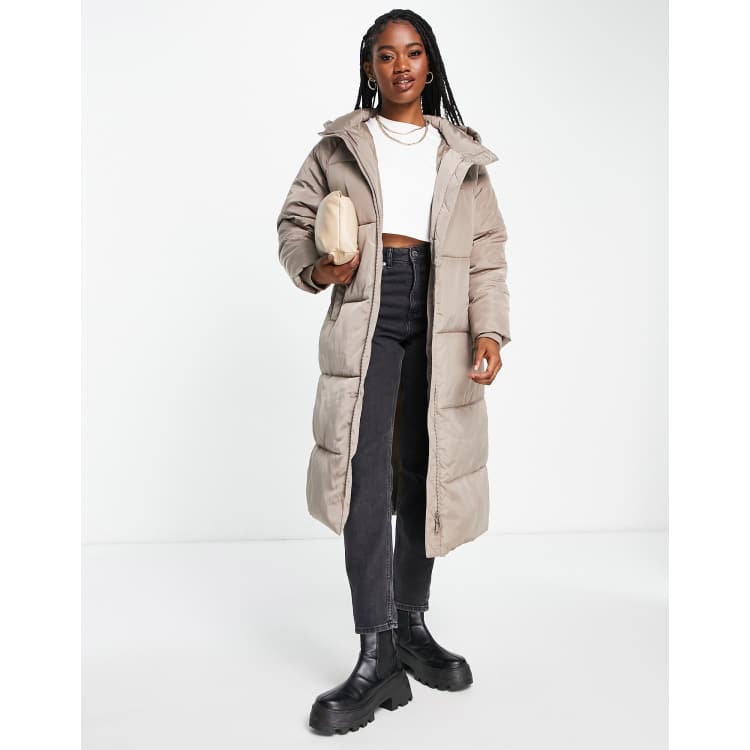 Urban Bliss long hooded puffer coat in mink ASOS