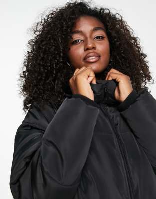 Urban Bliss belted wrap puffer coat in black