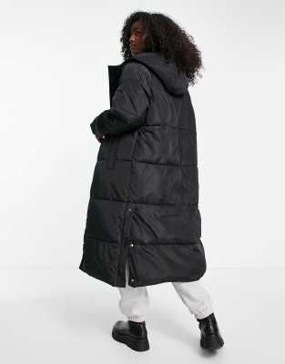 Urban Bliss belted wrap puffer coat in black