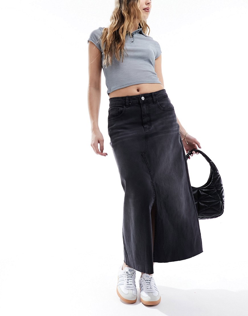 Urban Bliss Longline Denim Maxi Skirt In Washed Black