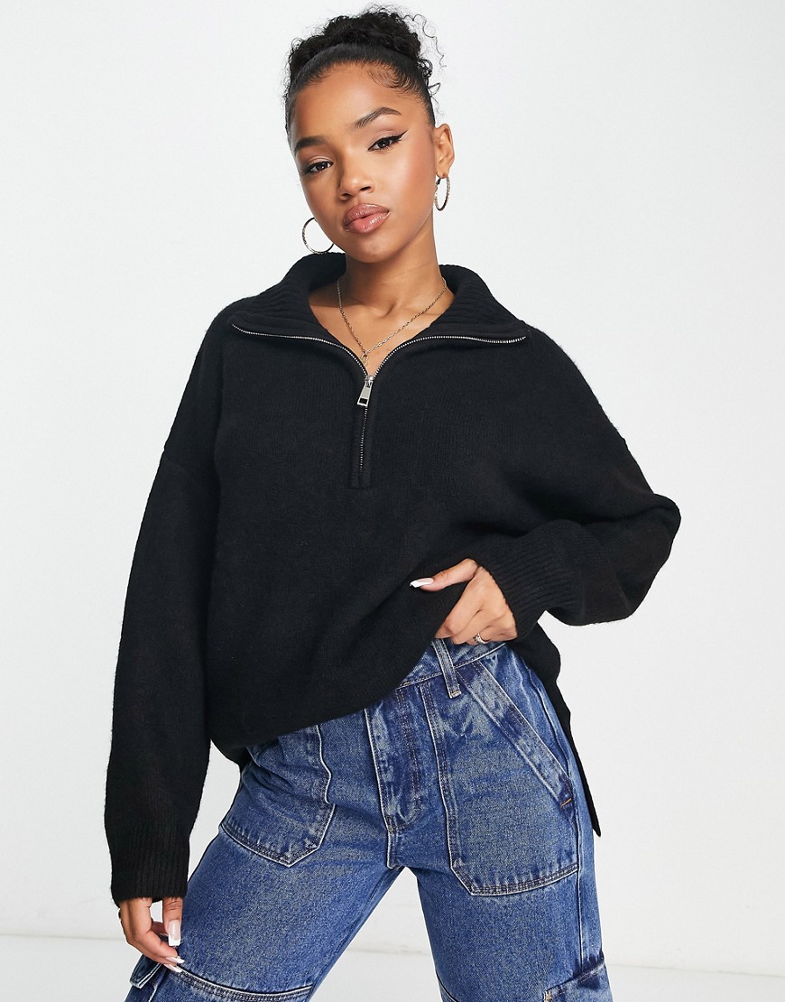 Urban Bliss longline half zip knitted sweater in black