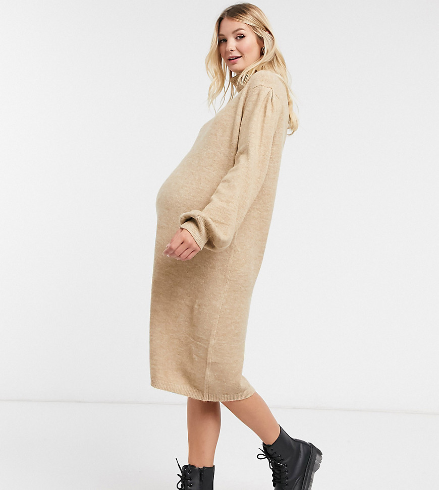 Urban Bliss - Maternity beige kjole med rullekrave