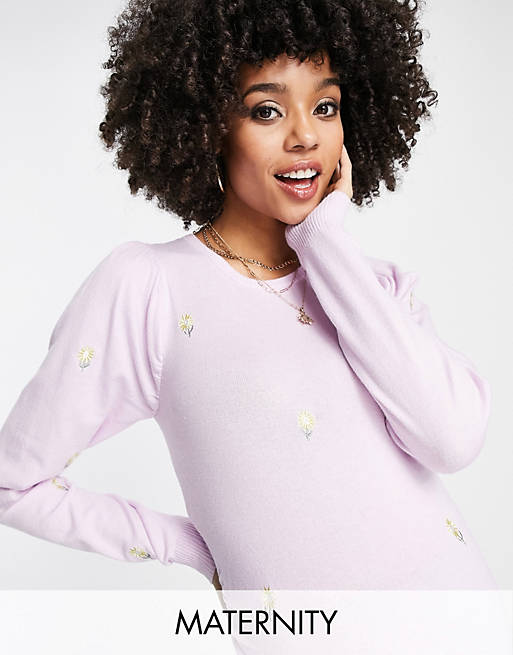 Urban Bliss Maternity embroidered knitted jumper in pink