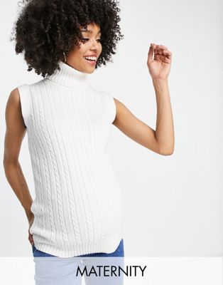 Urban Bliss Maternity high neck cable knitted sleeveless sweater in cream - ASOS Price Checker