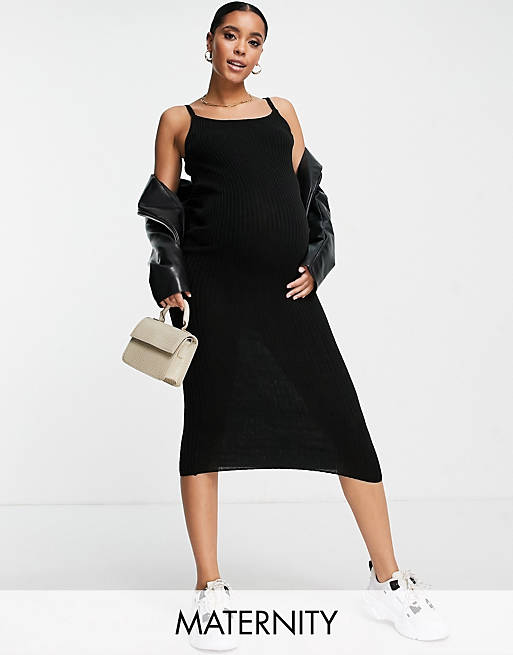  Urban Bliss Maternity knitted rib cami dress co ord in black 
