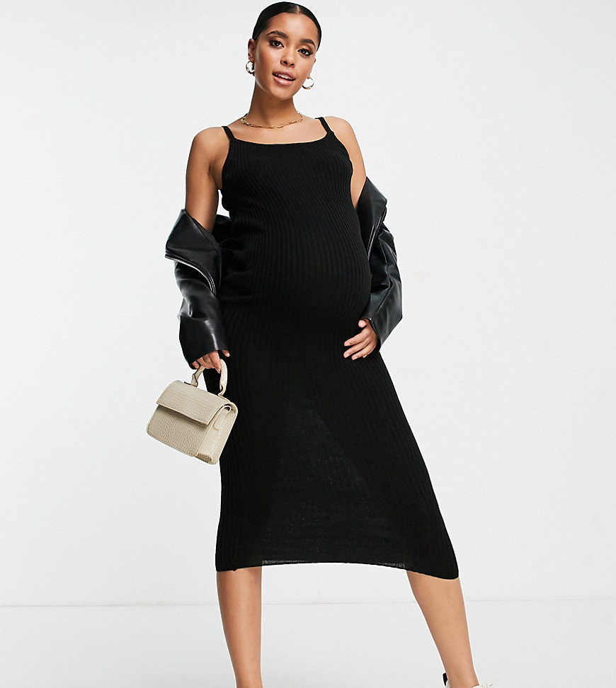 Urban Bliss Maternity Knitted Rib Cami Dress In Black - Part Of A Set